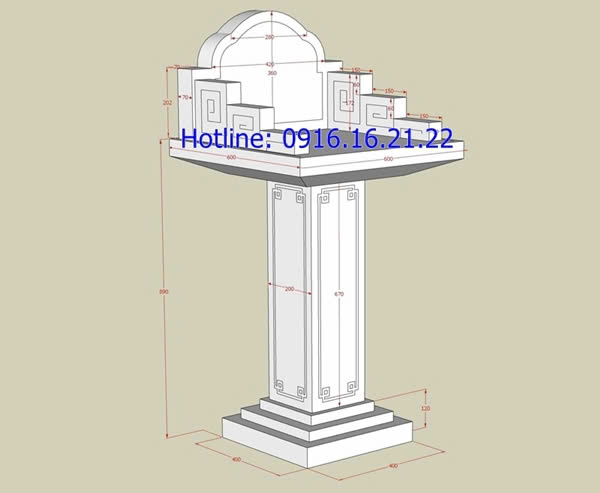 Kích thước bàn thờ thiên không mái đơn giản